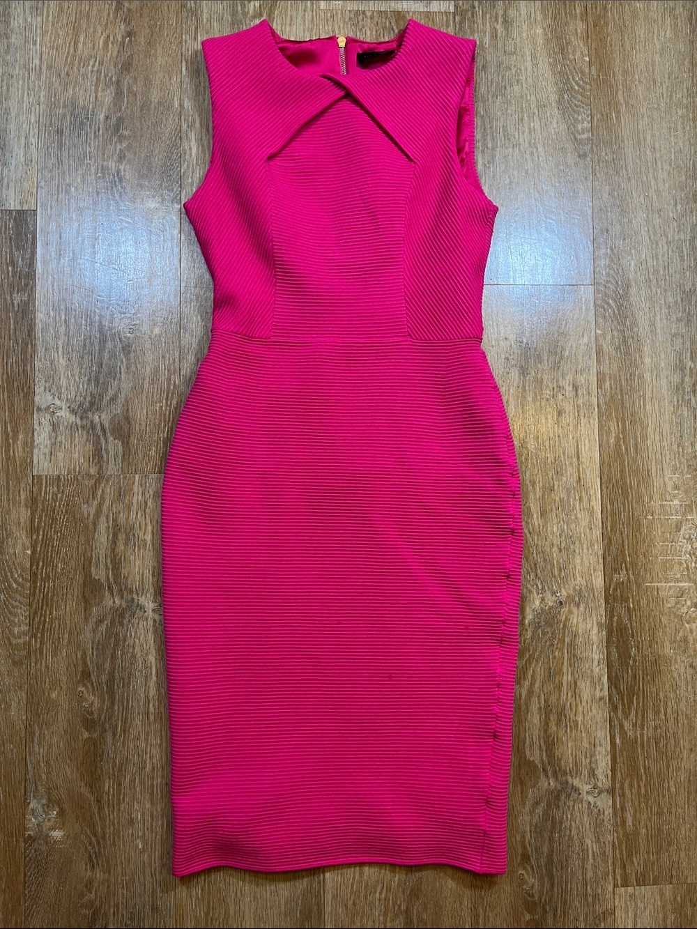 Ted Baker London Hot Pink Ribbed Bodycon Sheath Dress Size 3 US 8 10 Sleeveless - Picture 4 of 14